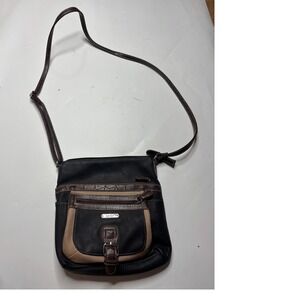 MultiSac Womens Crossbody Bag Black Brown Vegan Leather Organizer Purse Small
